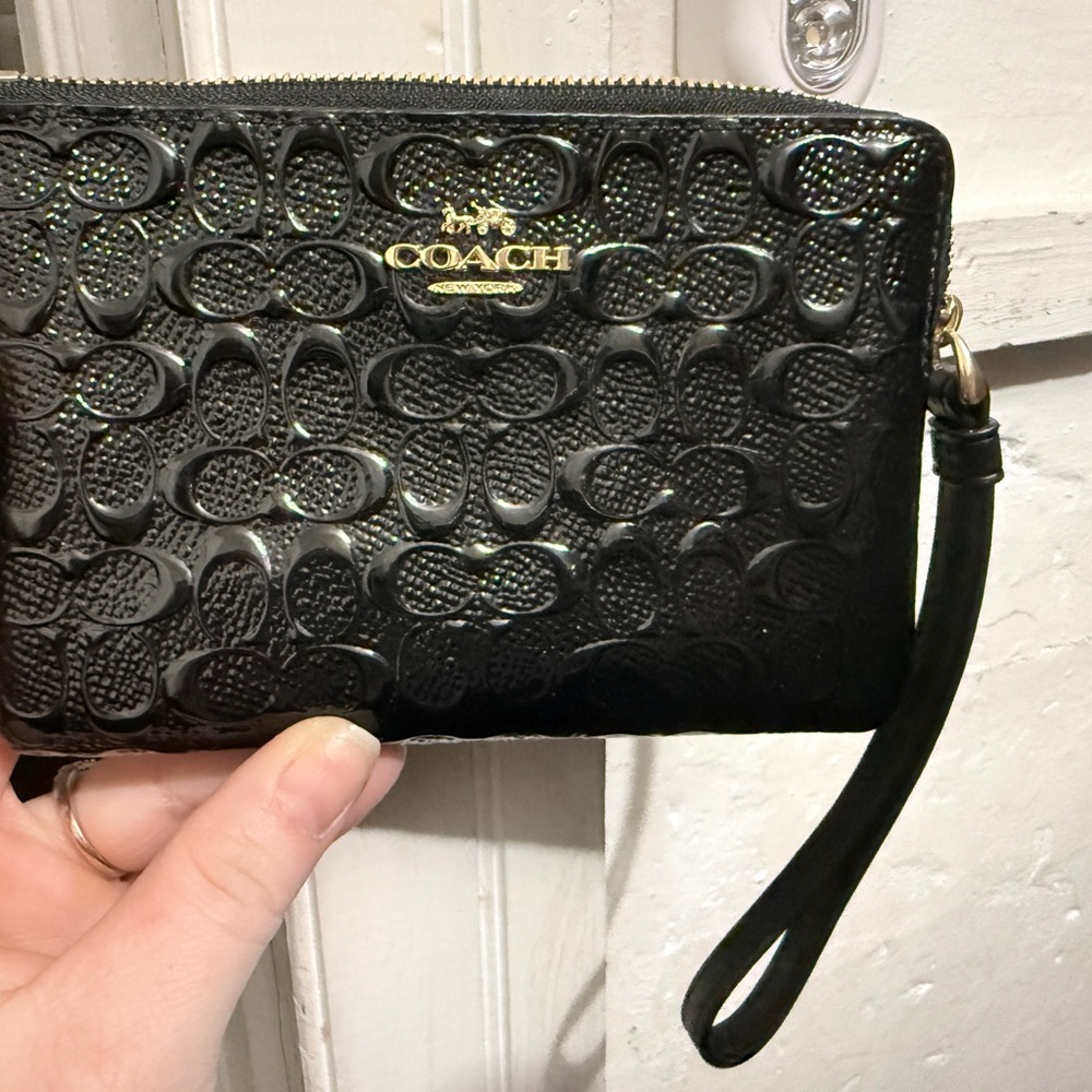 Coach Embossed Black Wristlet